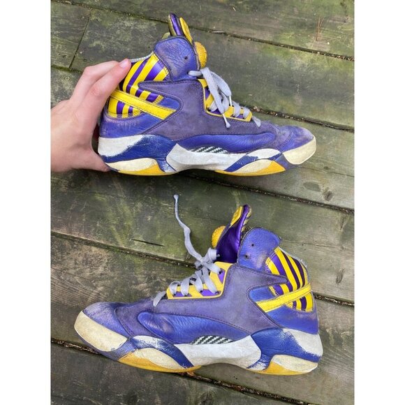 Vintage Reebok Retro Pump Shaq Attaq LSU Lakers Purple Yellow Shoes Men’s Sz 10 - Picture 5 of 10